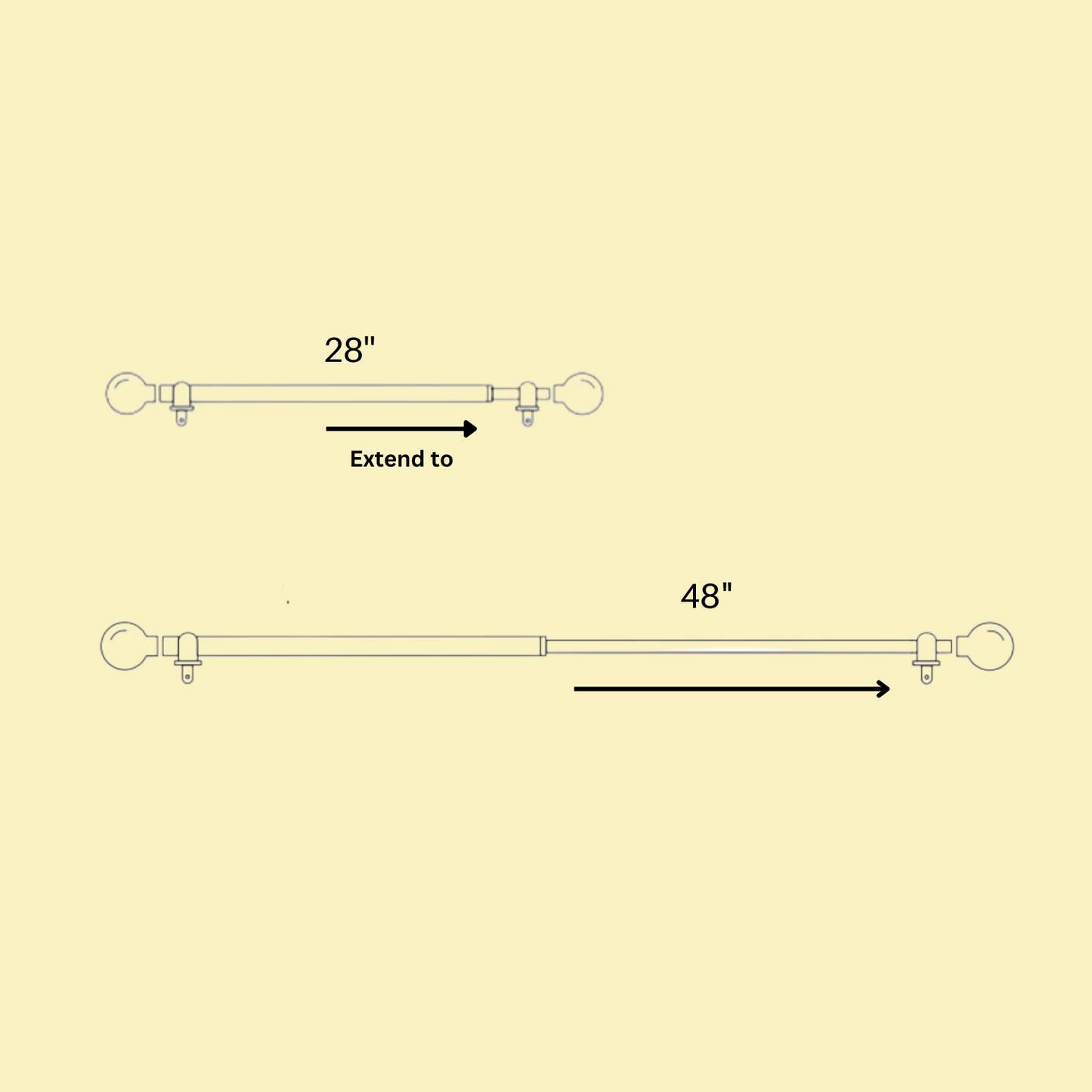 Black Extendable Double Curtain Pole with Elegant Crystal Ball Finials-3