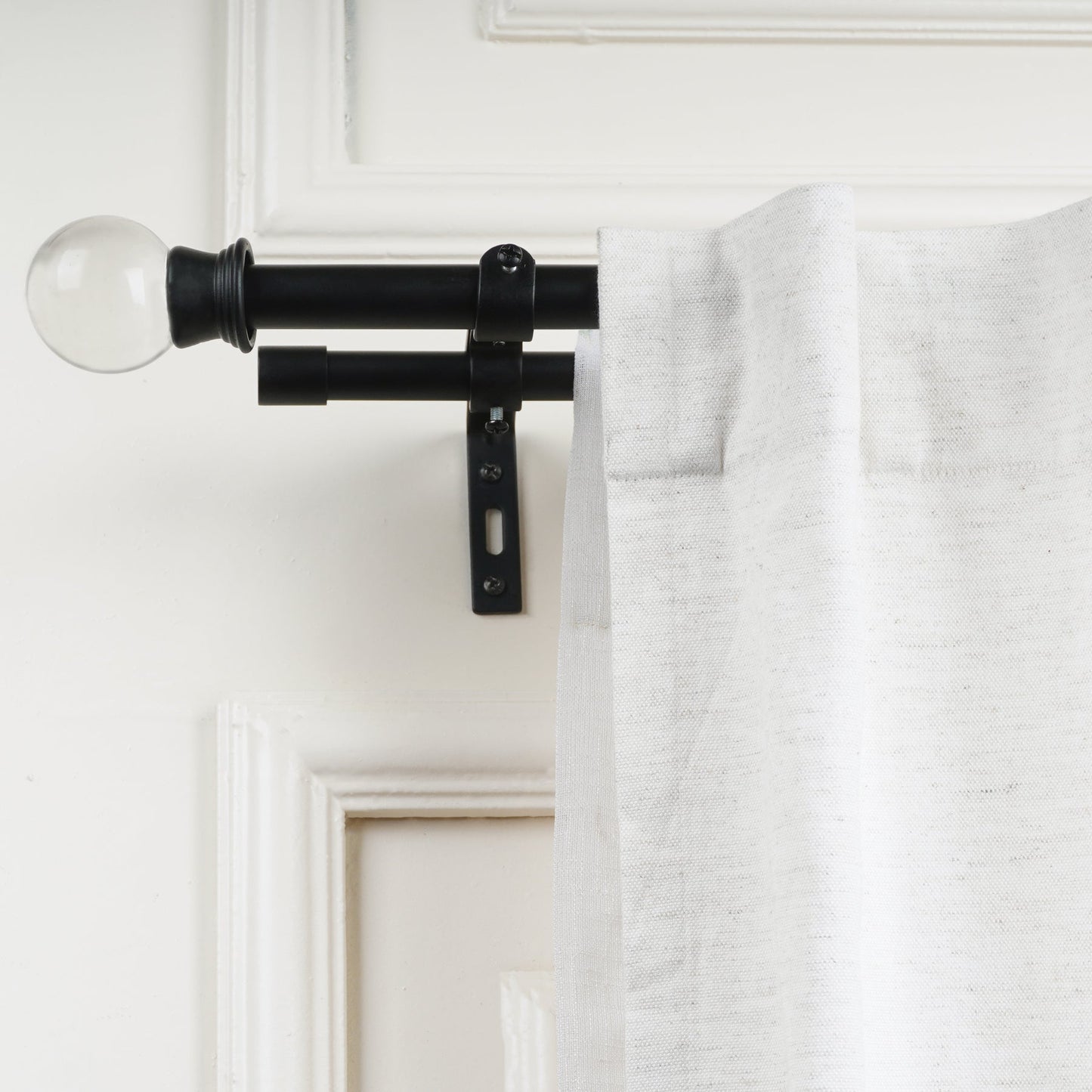 Black Extendable Double Curtain Pole with Elegant Crystal Ball Finials-1