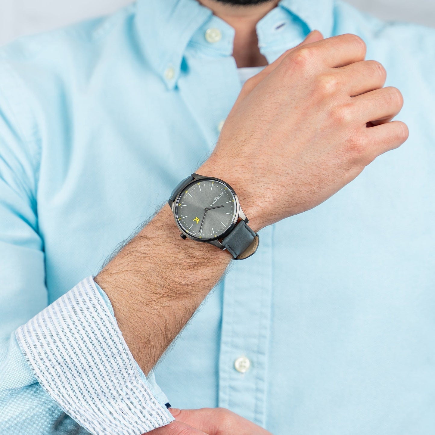 Pierre Cardin Men's Gray Leather & Stainless Steel Watch | CBA.4007-3